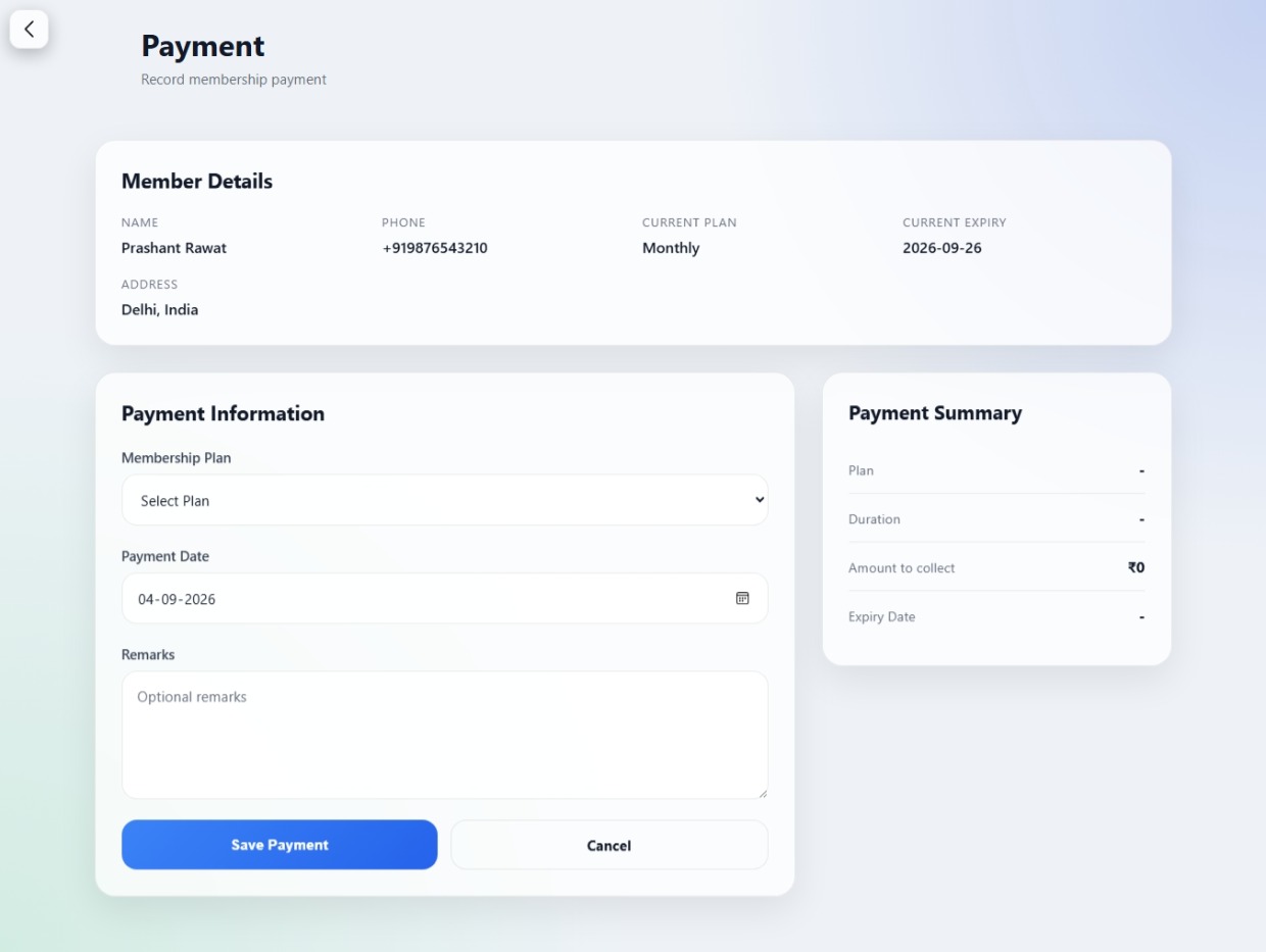 RepVaro payment recording screen