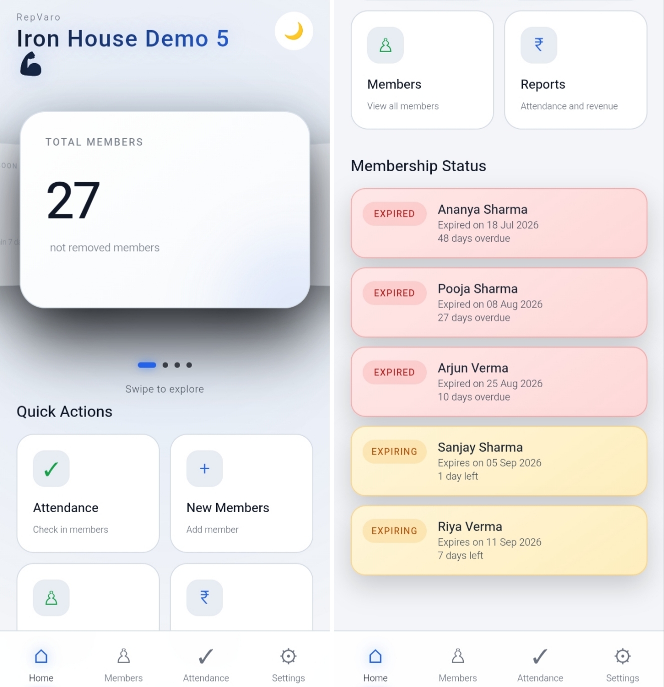 RepVaro gym dashboard